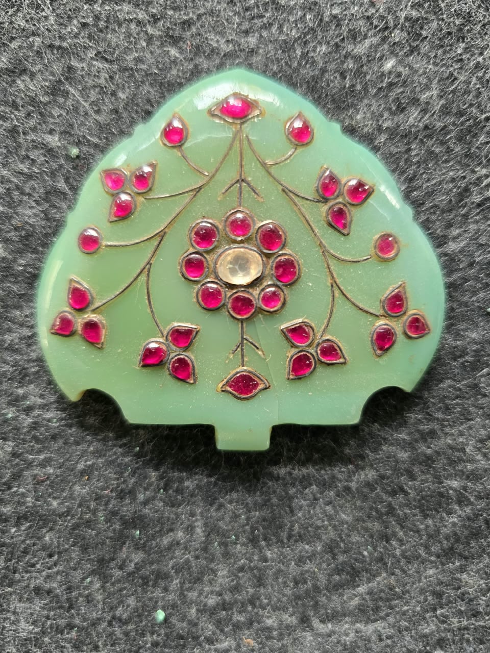 Mughal handmade islamic green jade stone pendant studded with semi precious stones 